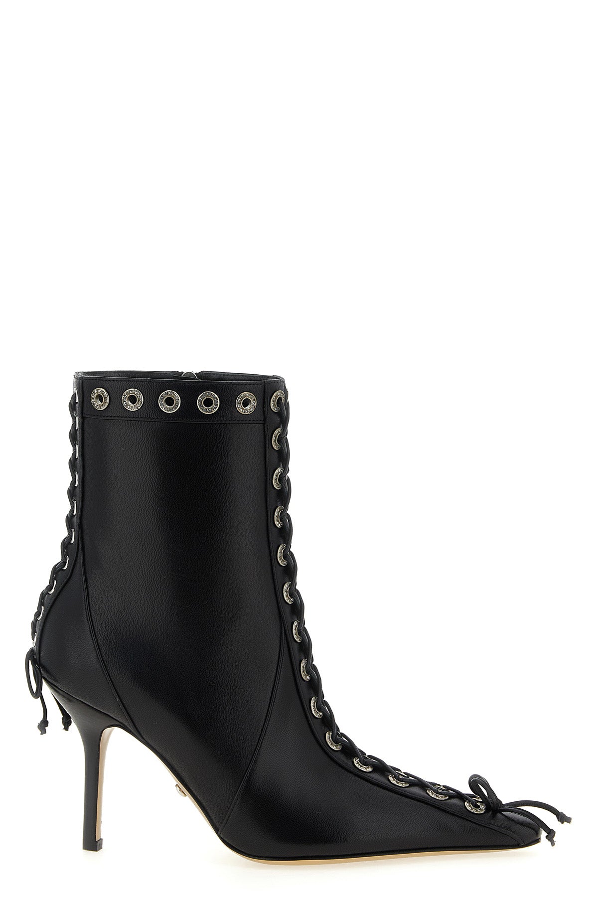 crystalized corset leather ankle boots