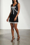 black crêpe bow lace mini crêpe dress