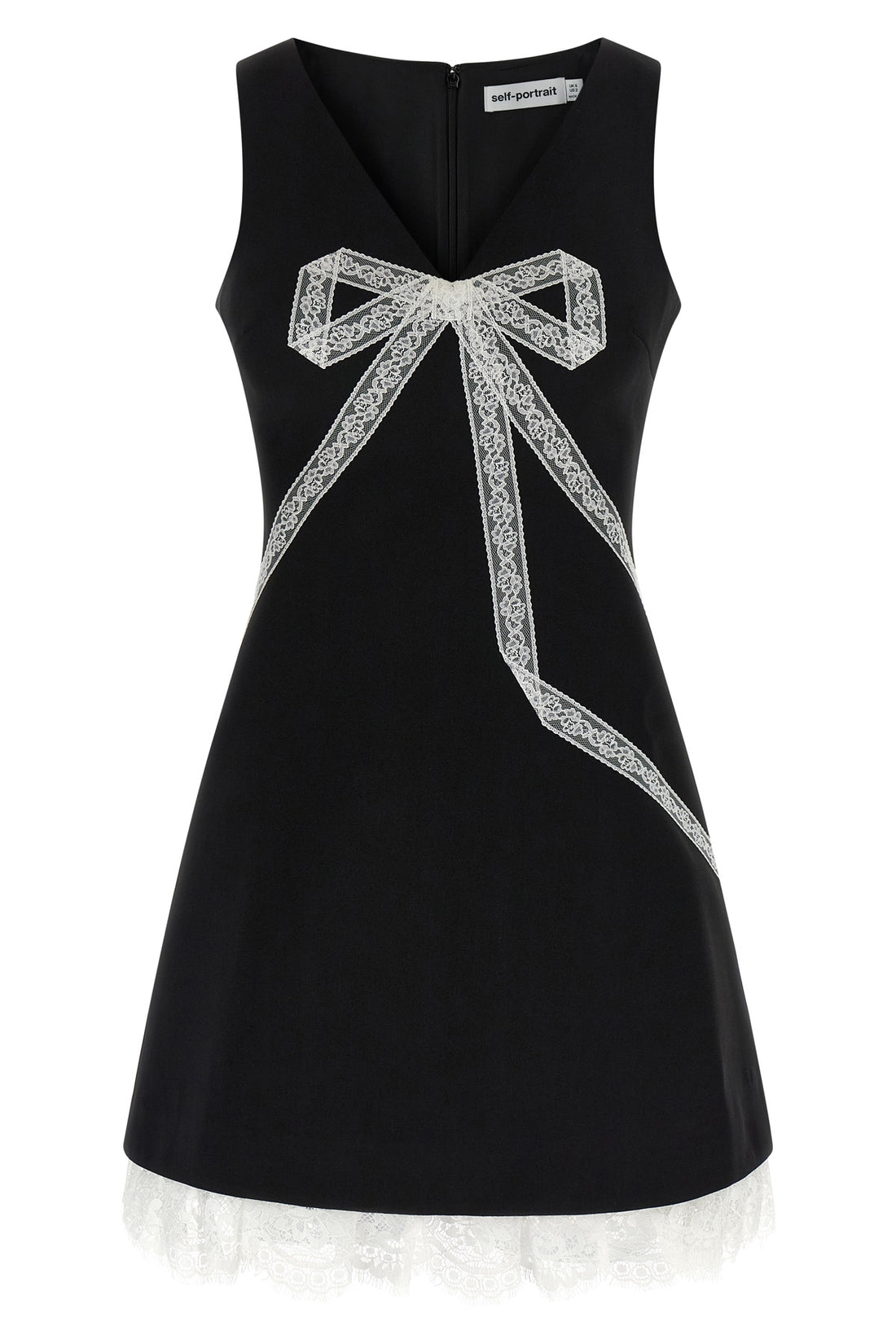 SELF PORTRAIT 6 black crêpe bow lace mini crêpe dress