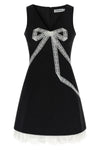 black crêpe bow lace mini crêpe dress