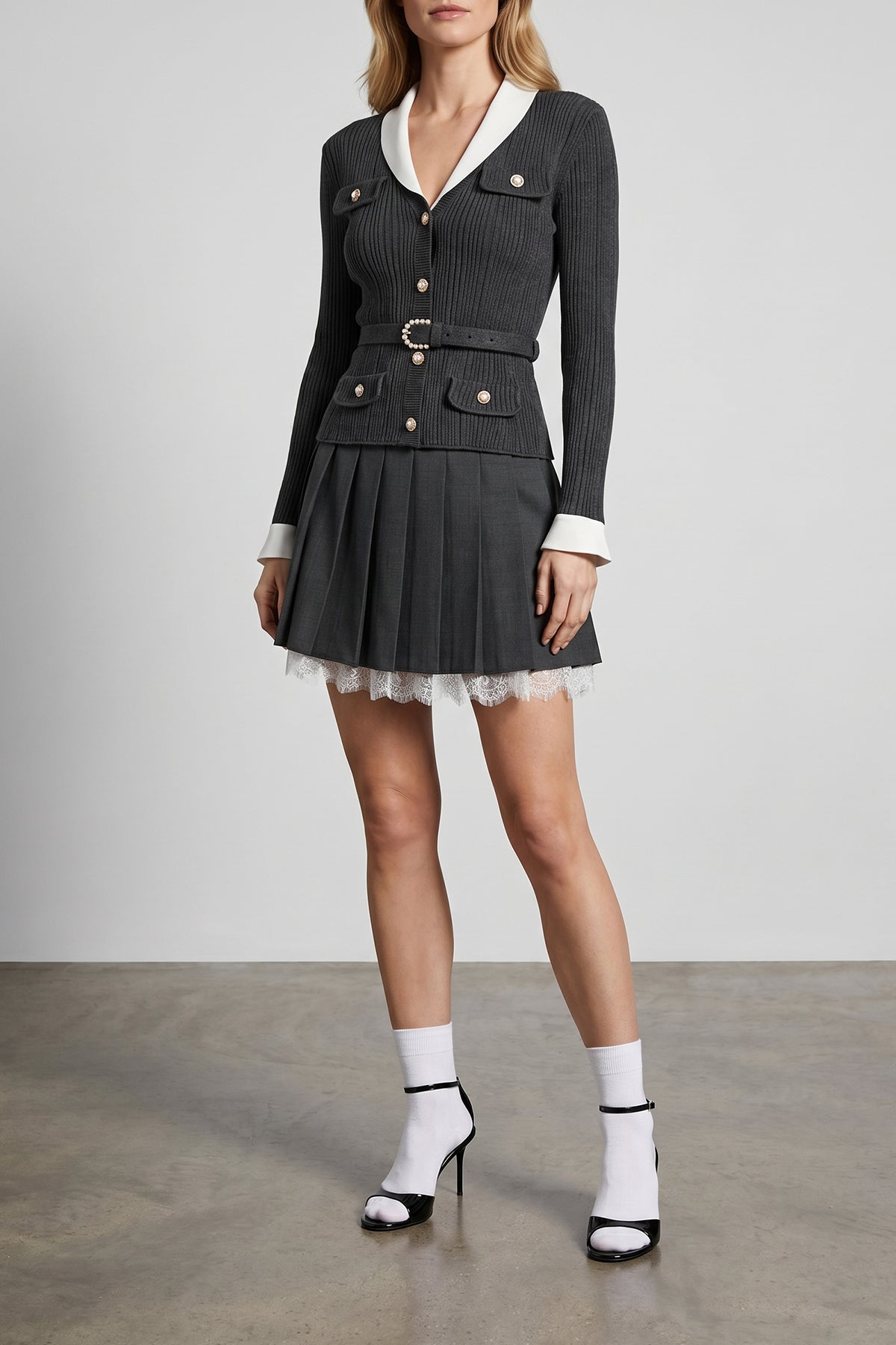 pleated mini skirt in slightly stretch wool blend