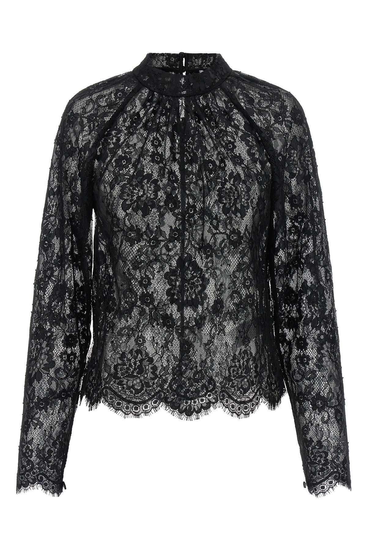 black lace semi-transparent lace blouse
