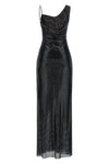 black rhinestone draped maxi tulle dress
