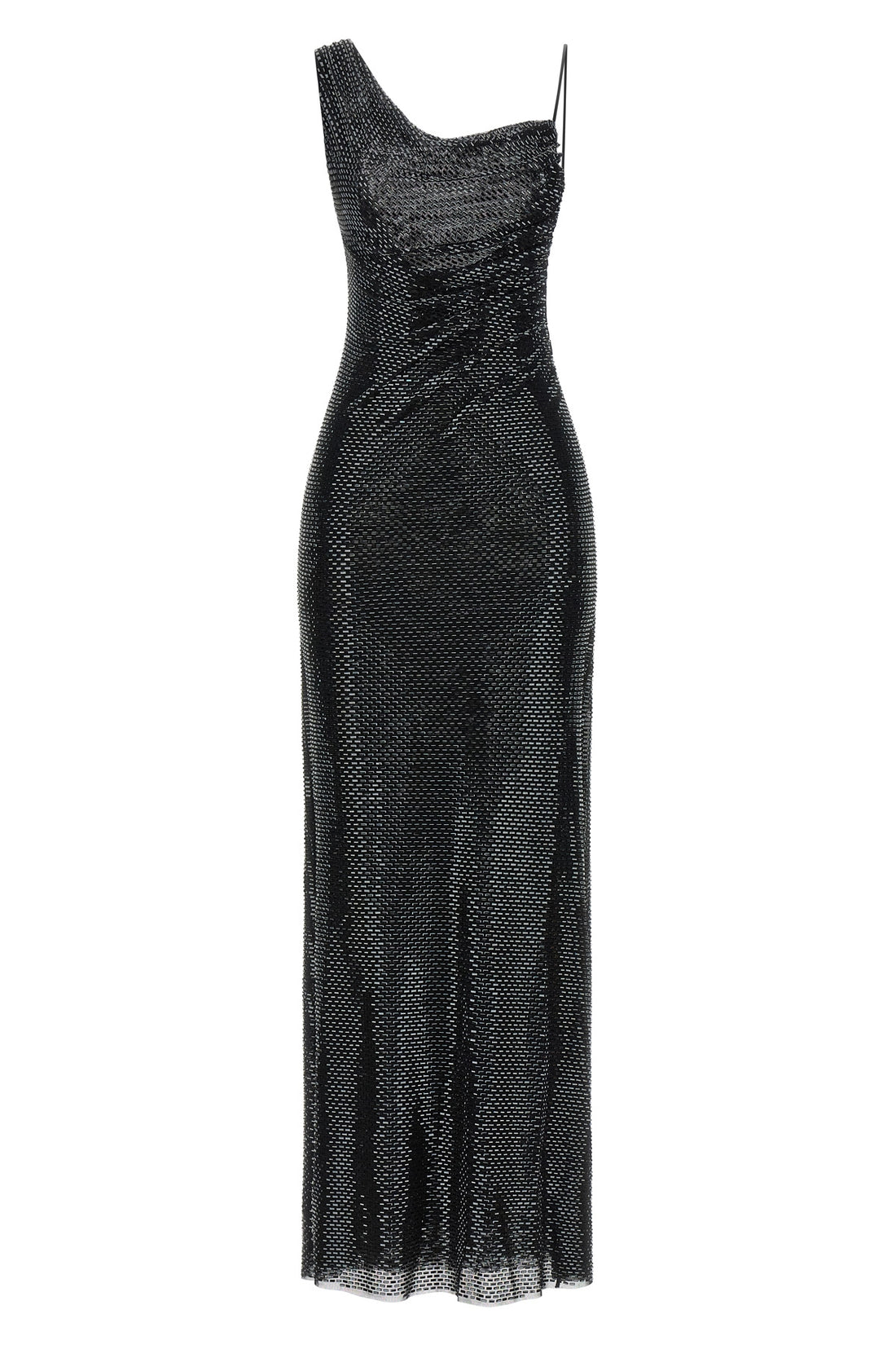 SELF PORTRAIT 6 black rhinestone draped maxi tulle dress