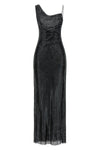 black rhinestone draped maxi tulle dress