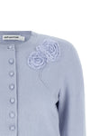blue flower knit stretch knit cardigan