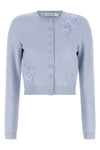 blue flower knit stretch knit cardigan