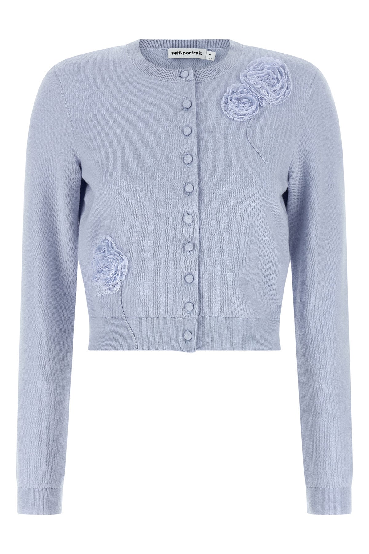 blue flower knit stretch knit cardigan