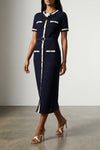 navy pointelle knit midi pointelle knit dress