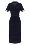 navy pointelle knit midi pointelle knit dress