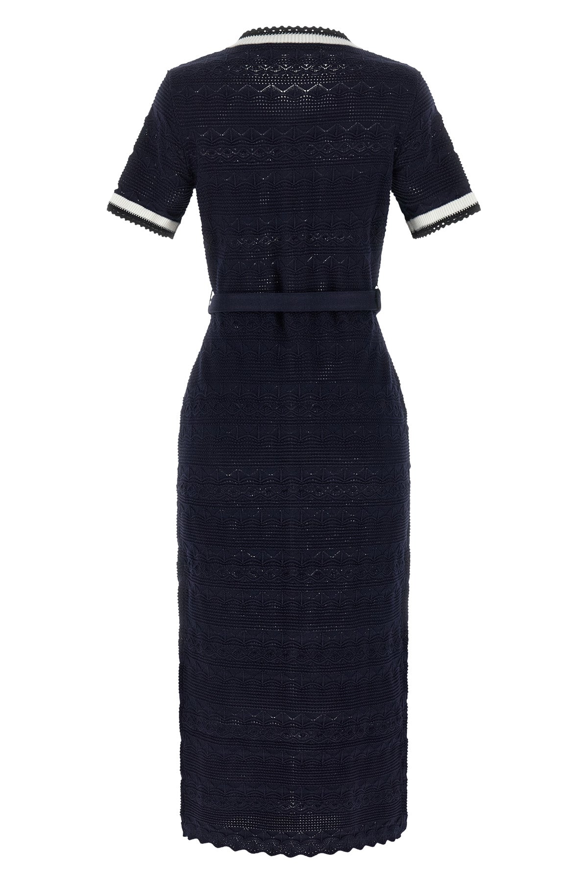 navy pointelle knit midi pointelle knit dress