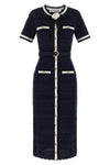 navy pointelle knit midi pointelle knit dress