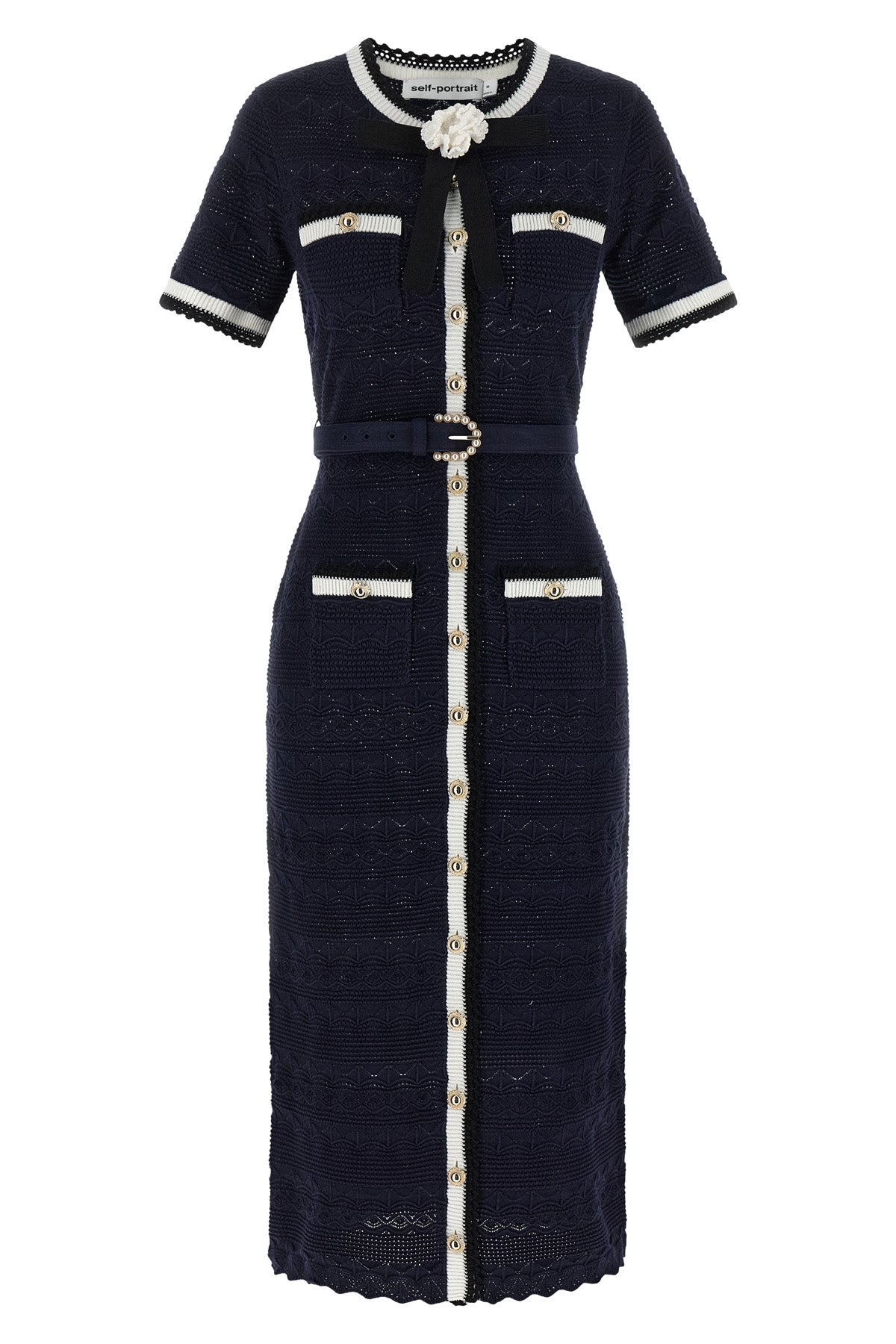 navy pointelle knit midi pointelle knit dress