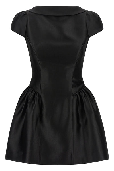 taffeta black taffetà collared mini dress
