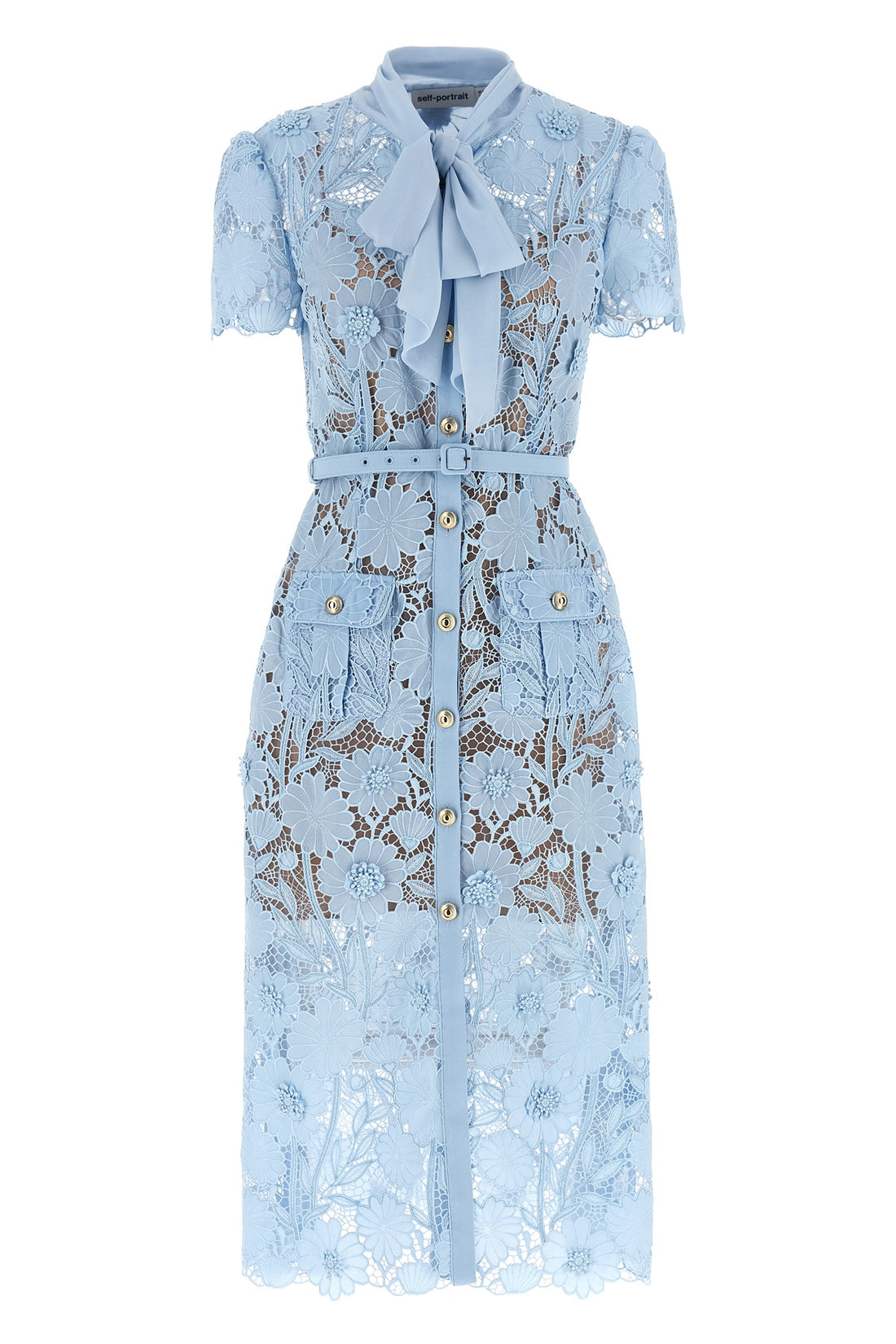 SELF PORTRAIT 6 blue lace tie neck midi lace dress