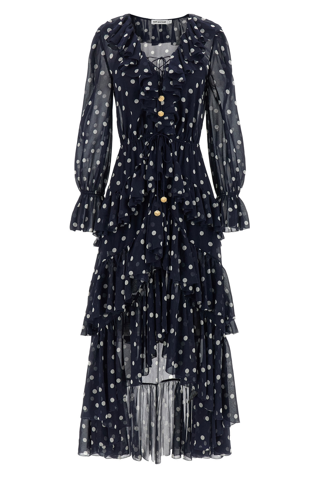SELF PORTRAIT 6 polka dot georgette ruffle maxi polka dot georgette dress