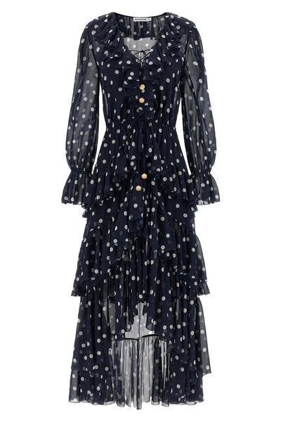polka dot georgette ruffle maxi polka dot georgette dress