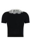 black knit lace collar slightly cropped stretch wool knit top
