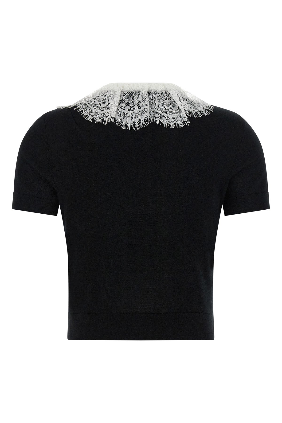 black knit lace collar slightly cropped stretch wool knit top