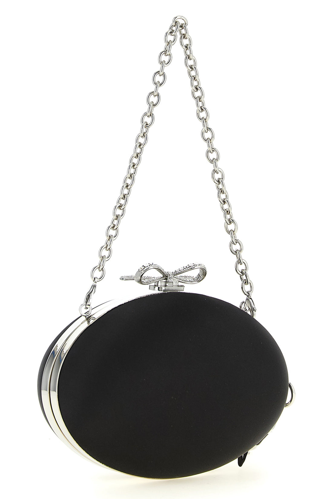 SELF PORTRAIT OS the self portrait black satin oval clutch defines evening elegance through a str