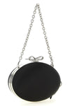 the self portrait black satin oval clutch defines evening elegance through a str