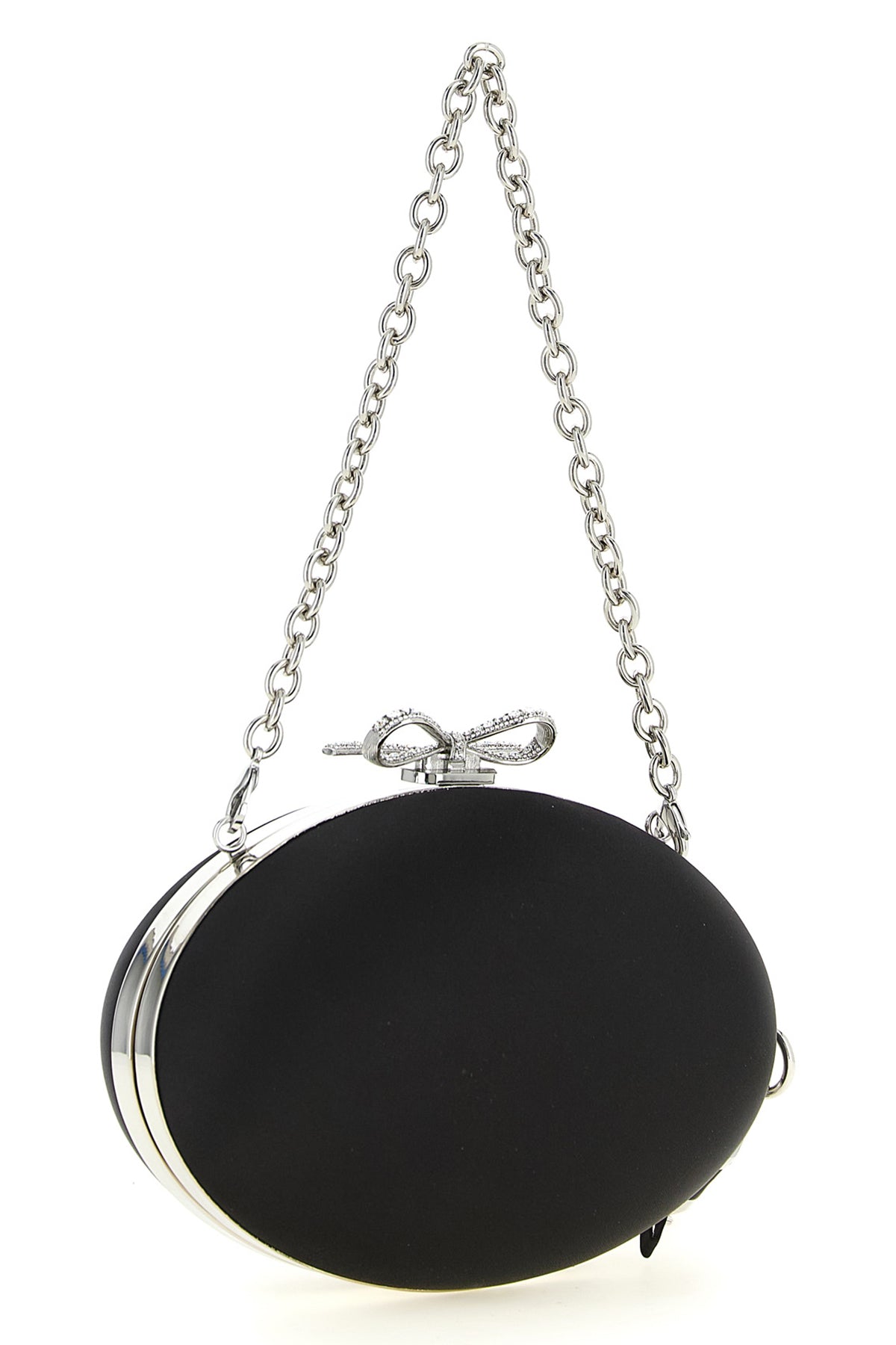 the self portrait black satin oval clutch defines evening elegance through a str