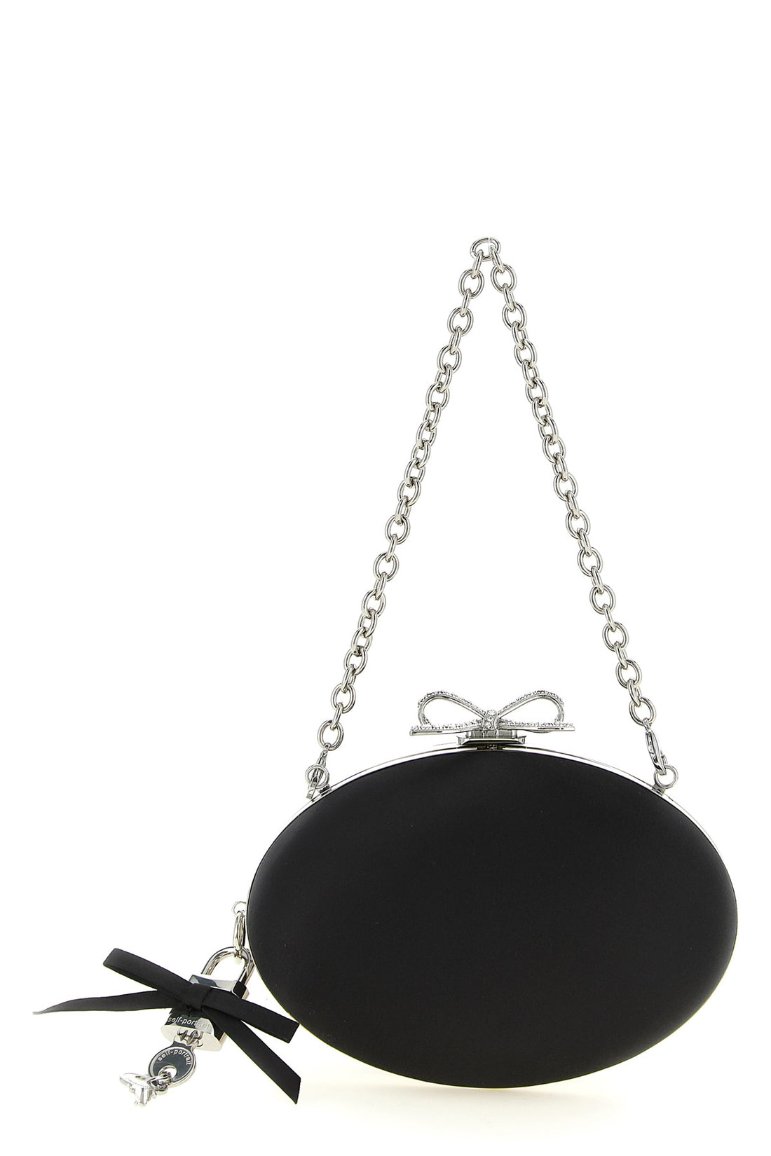 SELF PORTRAIT OS the self portrait black satin oval clutch defines evening elegance through a str