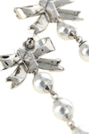 crystal bow pearl droplet bow-shaped earrings in silver-plated brass