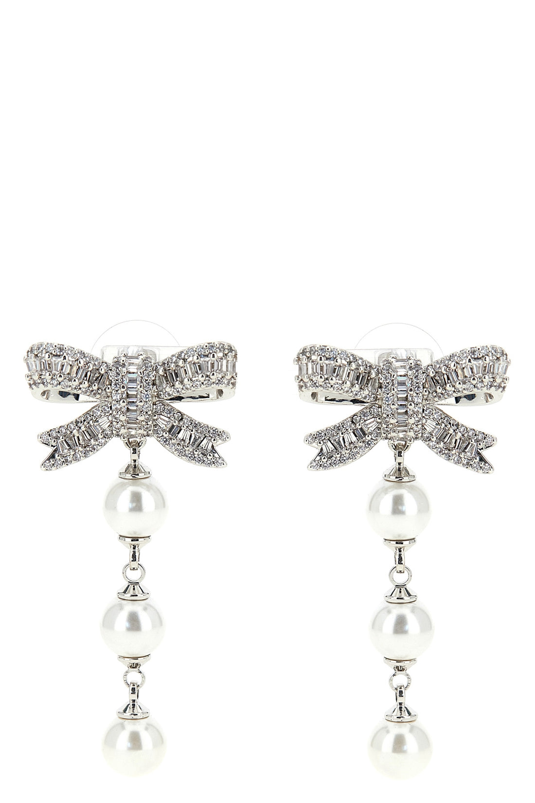 SELF PORTRAIT OS crystal bow pearl droplet bow-shaped earrings in silver-plated brass