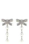 crystal bow pearl droplet bow-shaped earrings in silver-plated brass