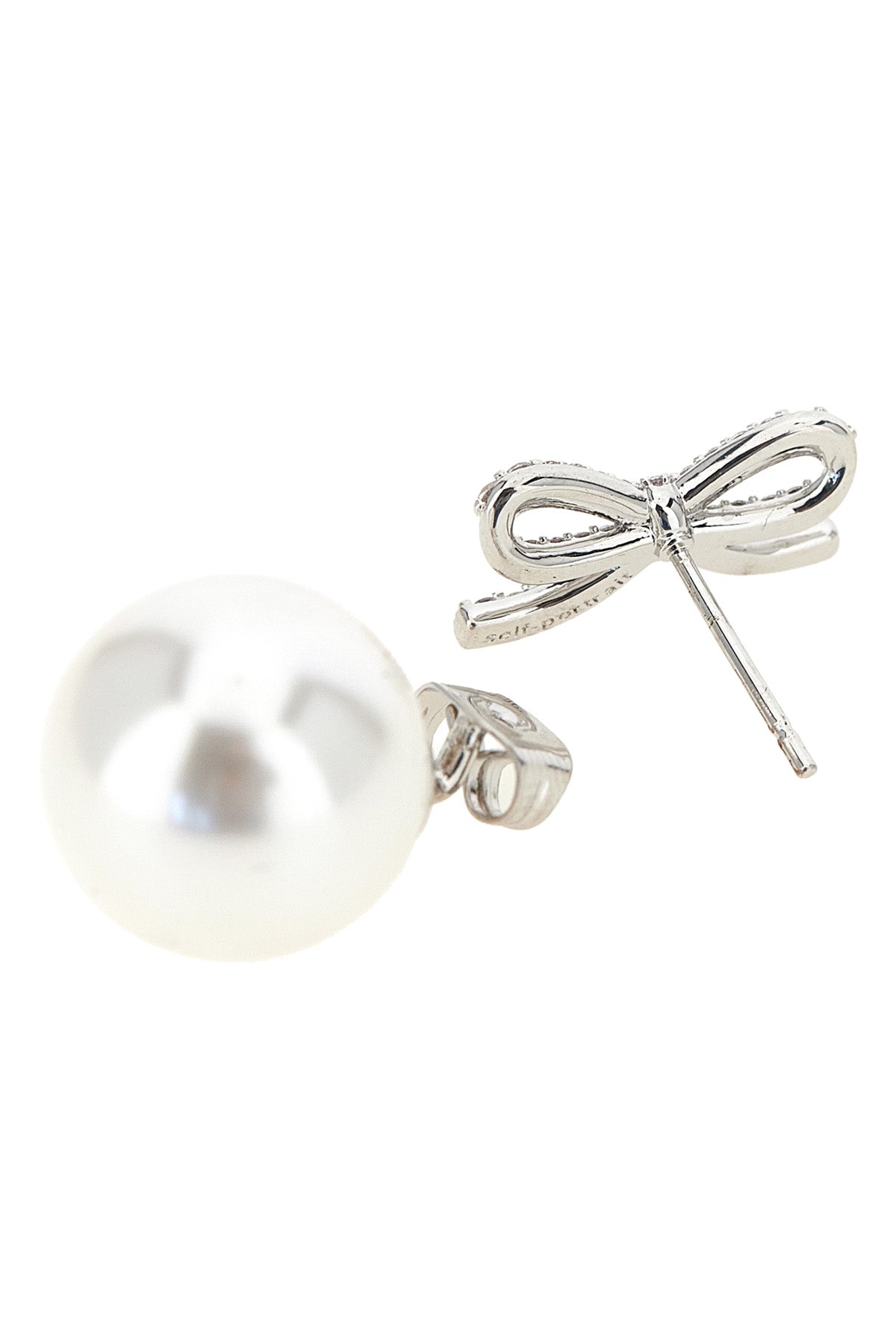 crystal bow pearl back bow-shaped earrings in silver-plated brass