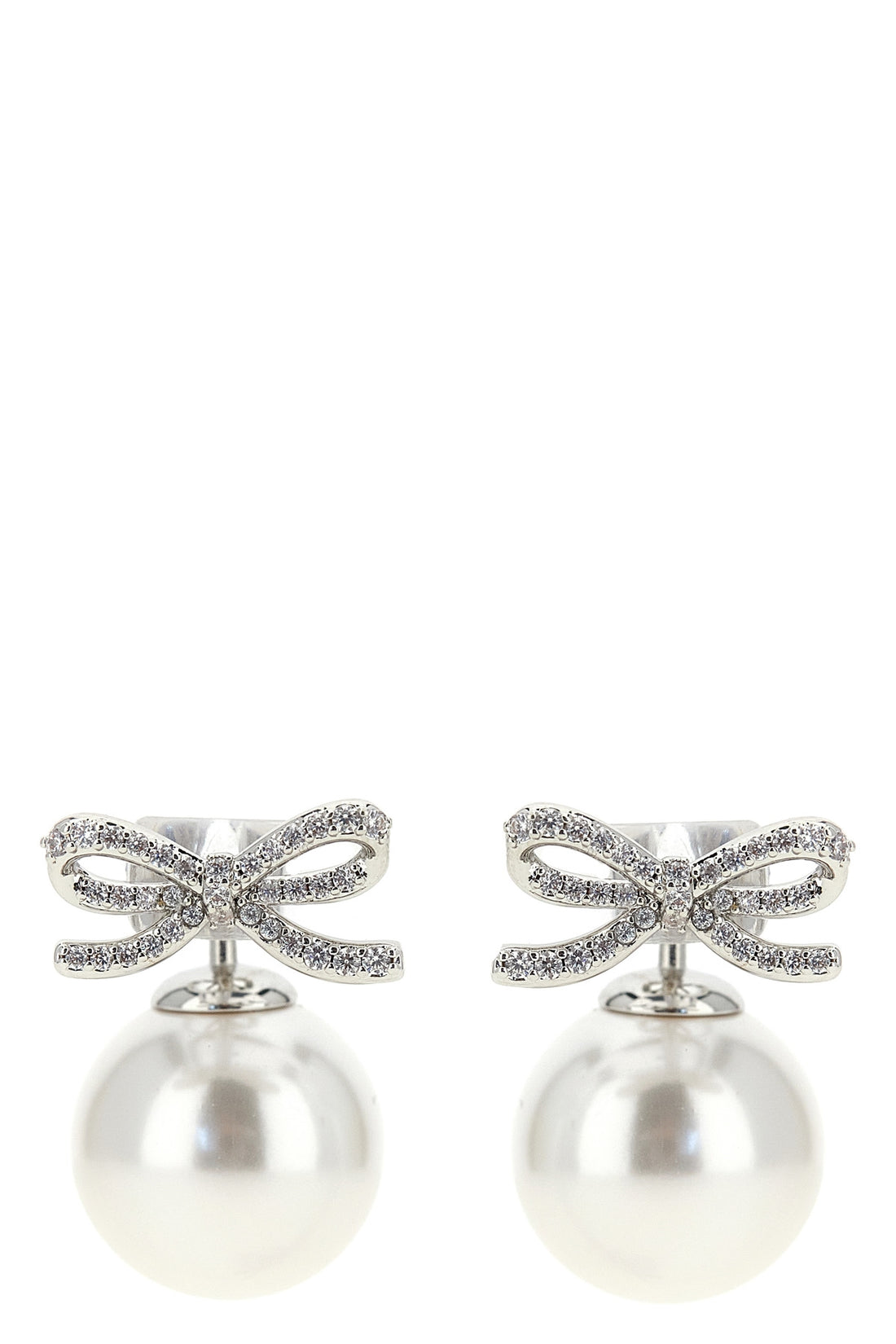 SELF PORTRAIT OS crystal bow pearl back bow-shaped earrings in silver-plated brass