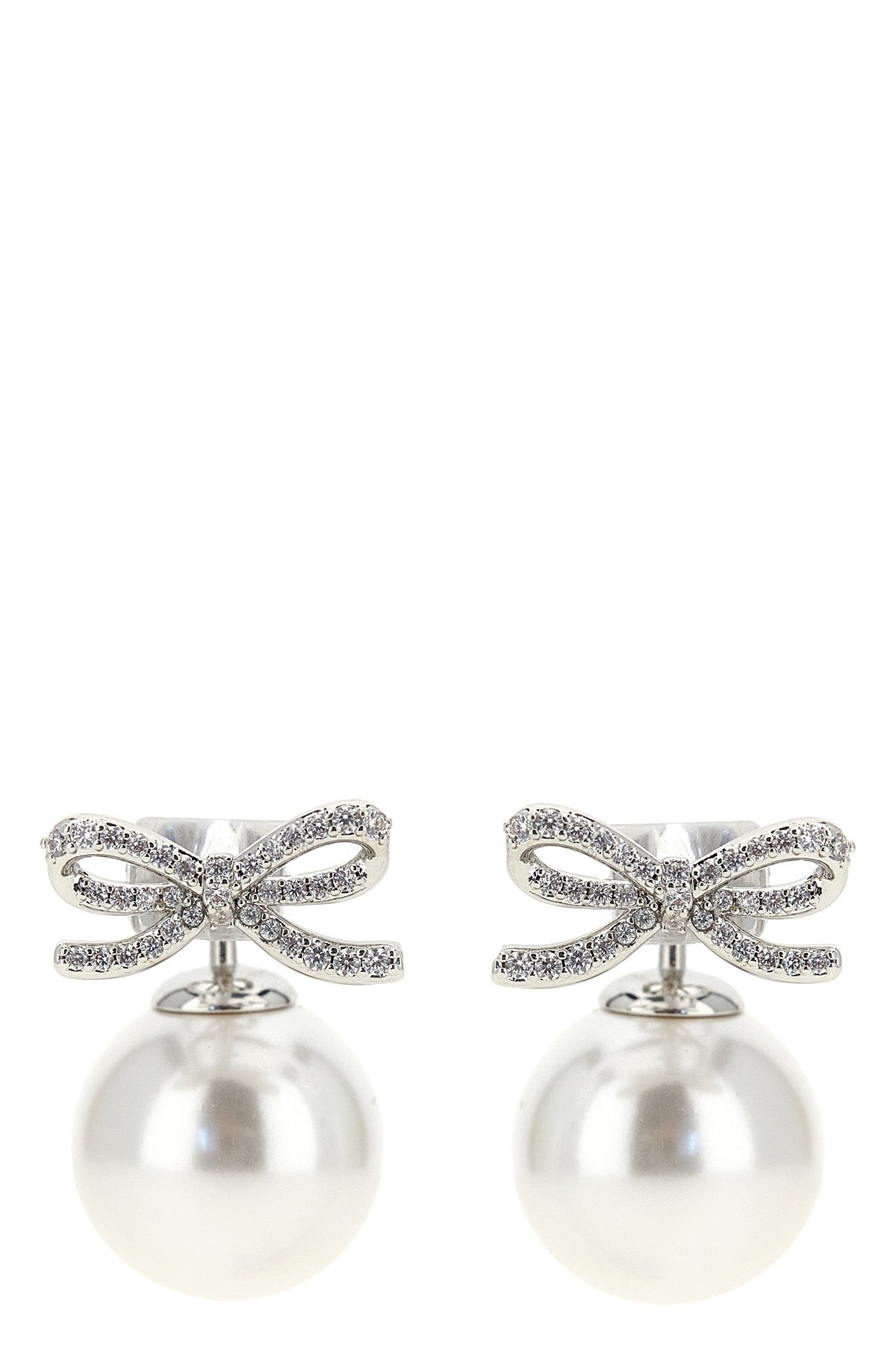 crystal bow pearl back bow-shaped earrings in silver-plated brass