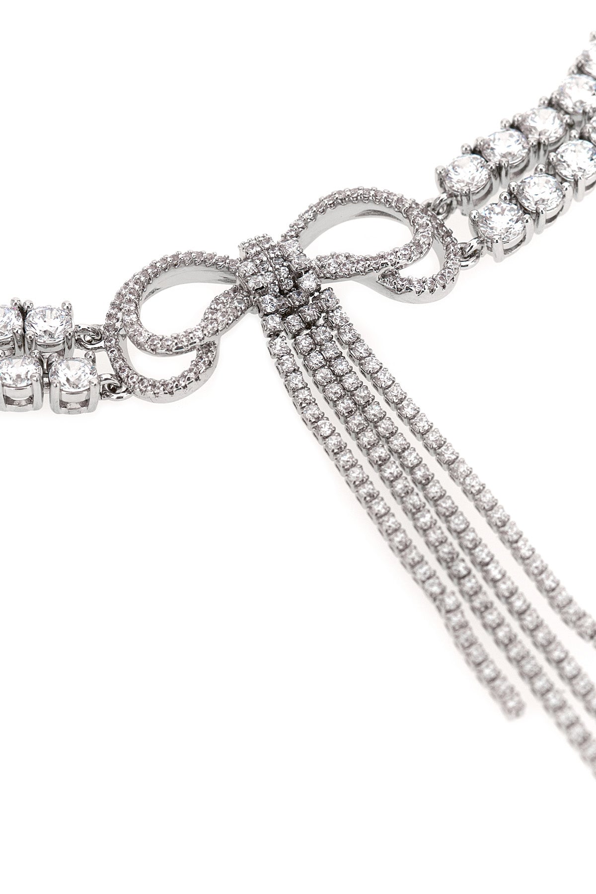 double crystal bow necklace in silver-plated brass and crystals