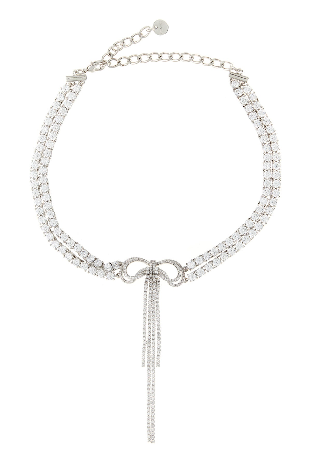 double crystal bow necklace in silver-plated brass and crystals