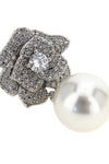 mini crystal flower pearl flower-shaped earrings in silver-plated brass