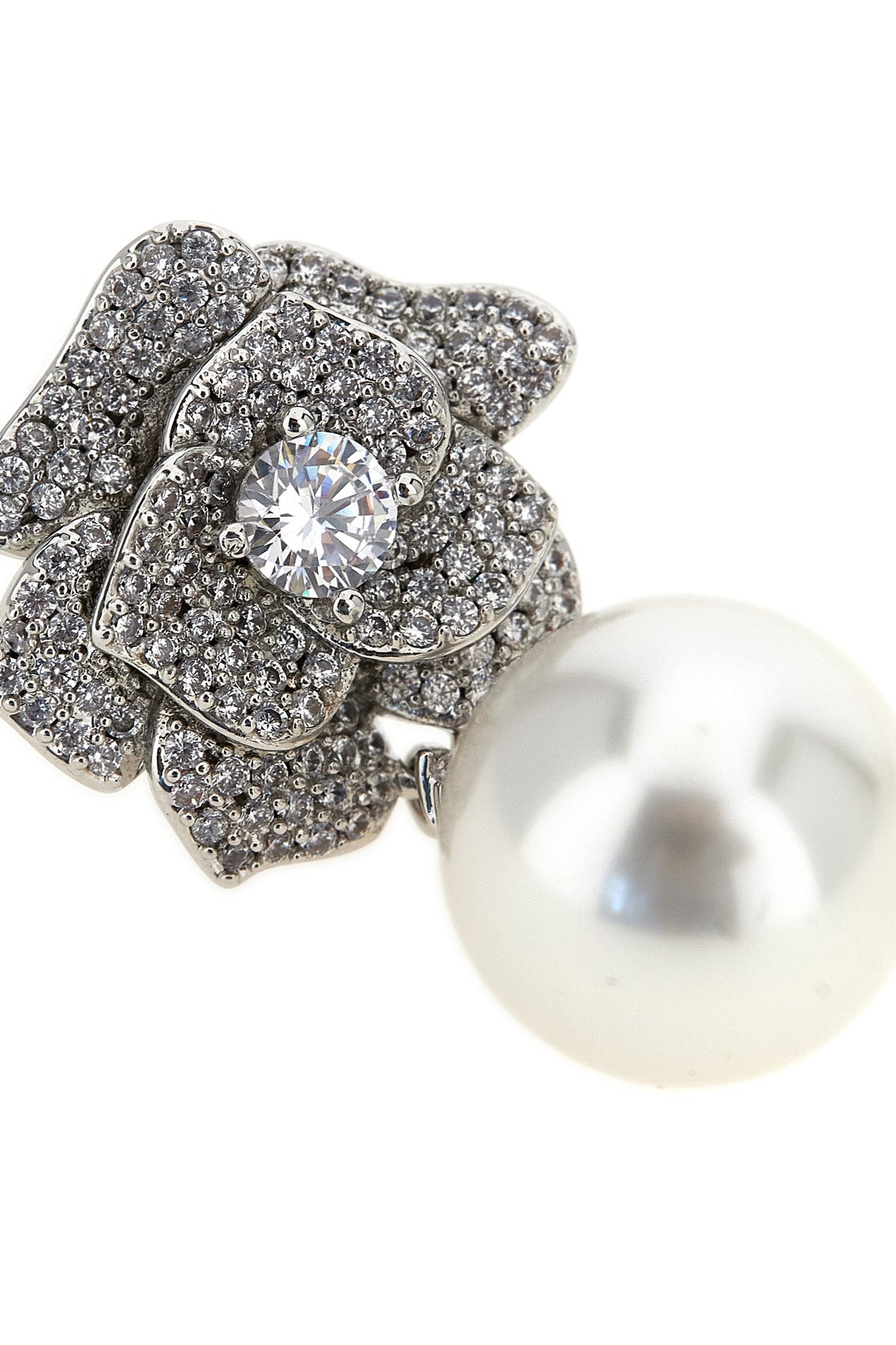 mini crystal flower pearl flower-shaped earrings in silver-plated brass