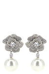 mini crystal flower pearl flower-shaped earrings in silver-plated brass