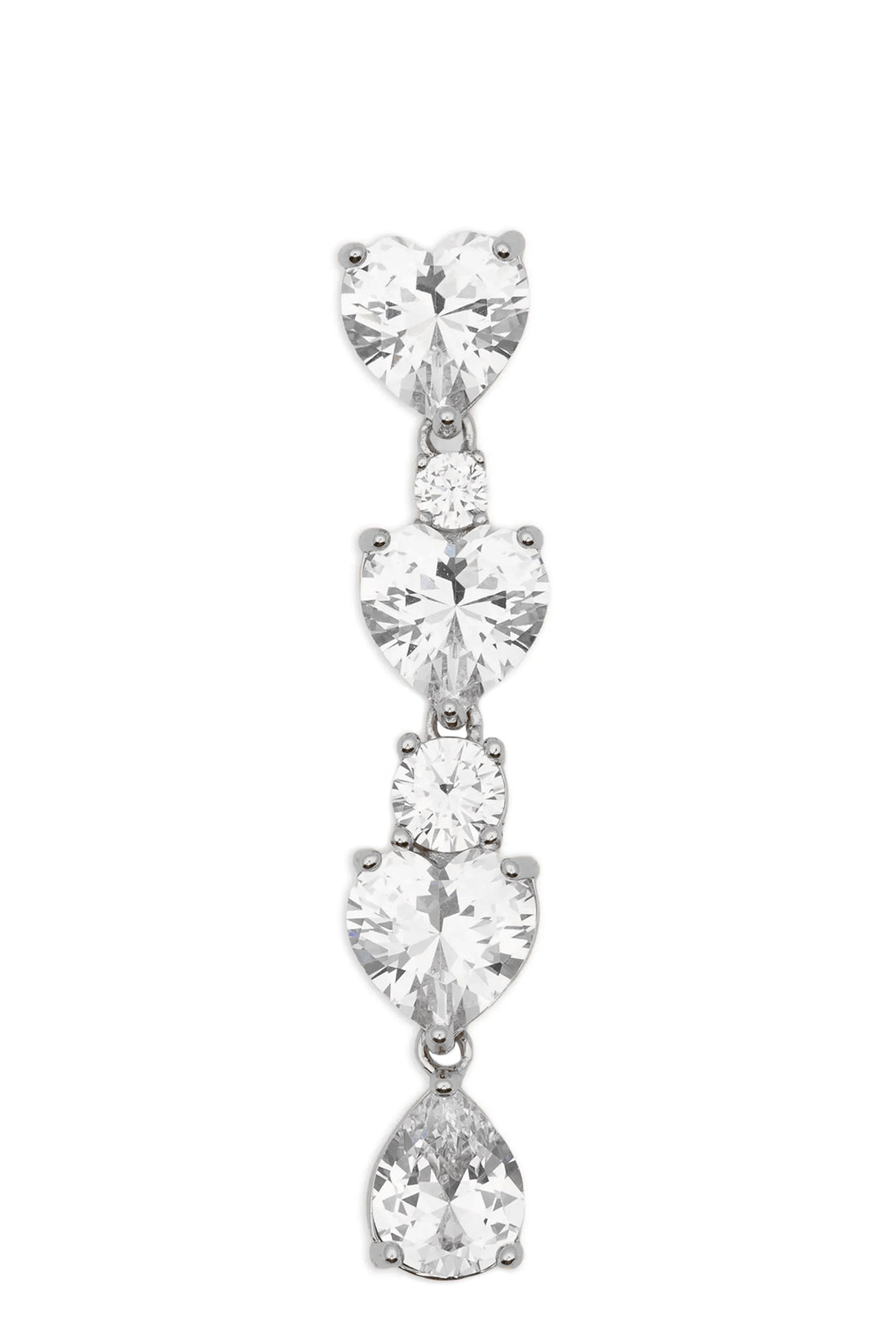 SELF PORTRAIT OS crystal heart tiered pendant earrings in silver-plated brass