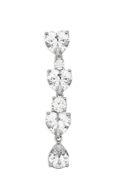 crystal heart tiered pendant earrings in silver-plated brass