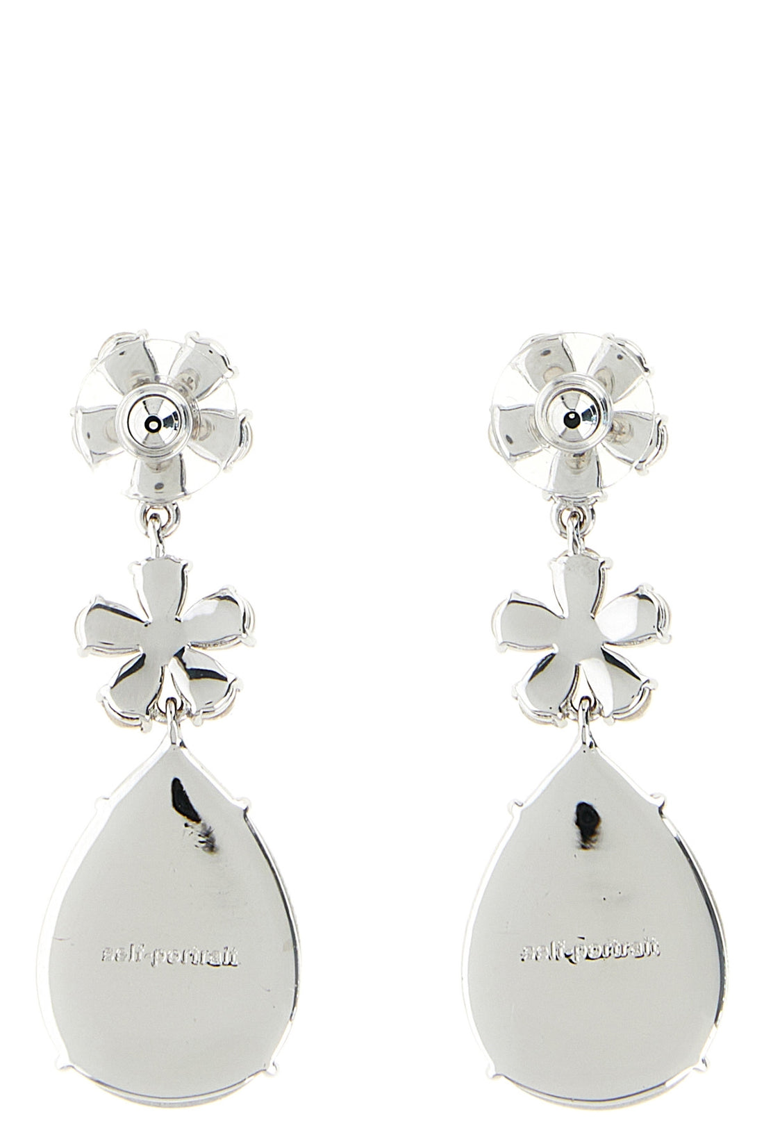 SELF PORTRAIT OS crystal flower tiered earrings in silver-plated brass and crystals