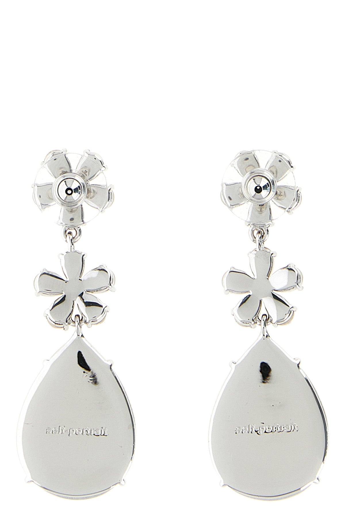 crystal flower tiered earrings in silver-plated brass and crystals