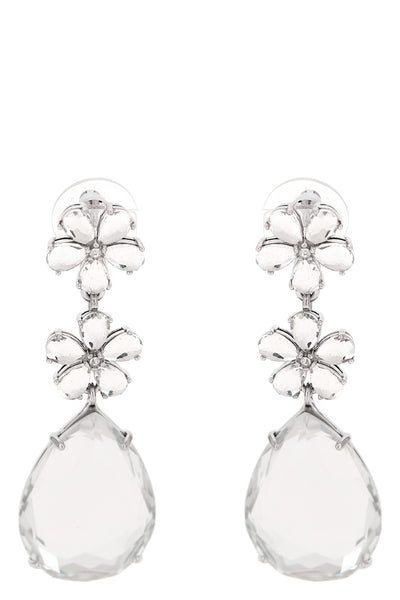 crystal flower tiered earrings in silver-plated brass and crystals