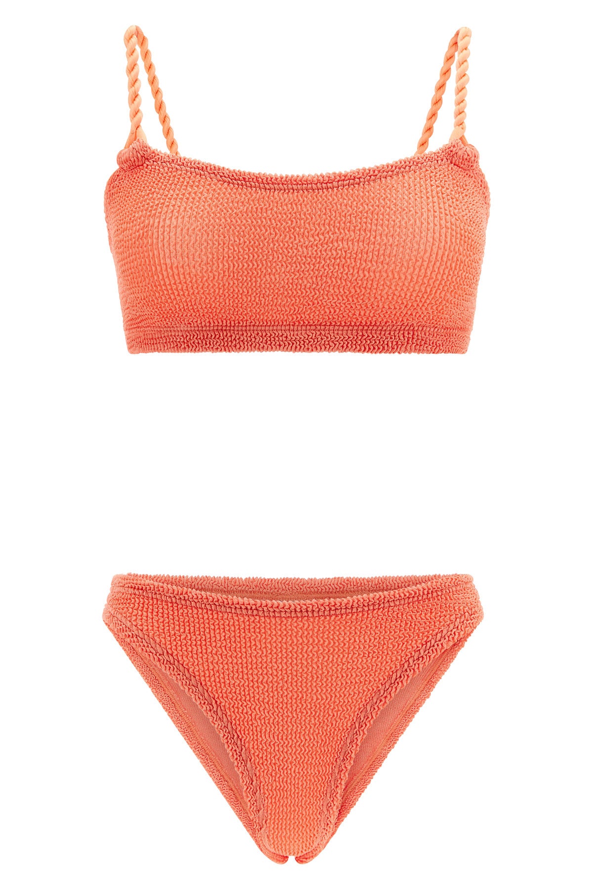 the hunza g phoebe bikini stands out for its iconic ruffled workmanship that d