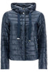 cropped down jacket with hood in ultralight dark blue nylon