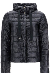 ultra-lightweight black nylon down jacket with hood