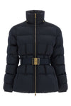 the elisabetta franchi down jacket in black sail fabric defines a structured sil
