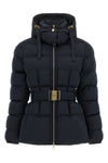 the elisabetta franchi down jacket in black sail fabric defines a structured sil