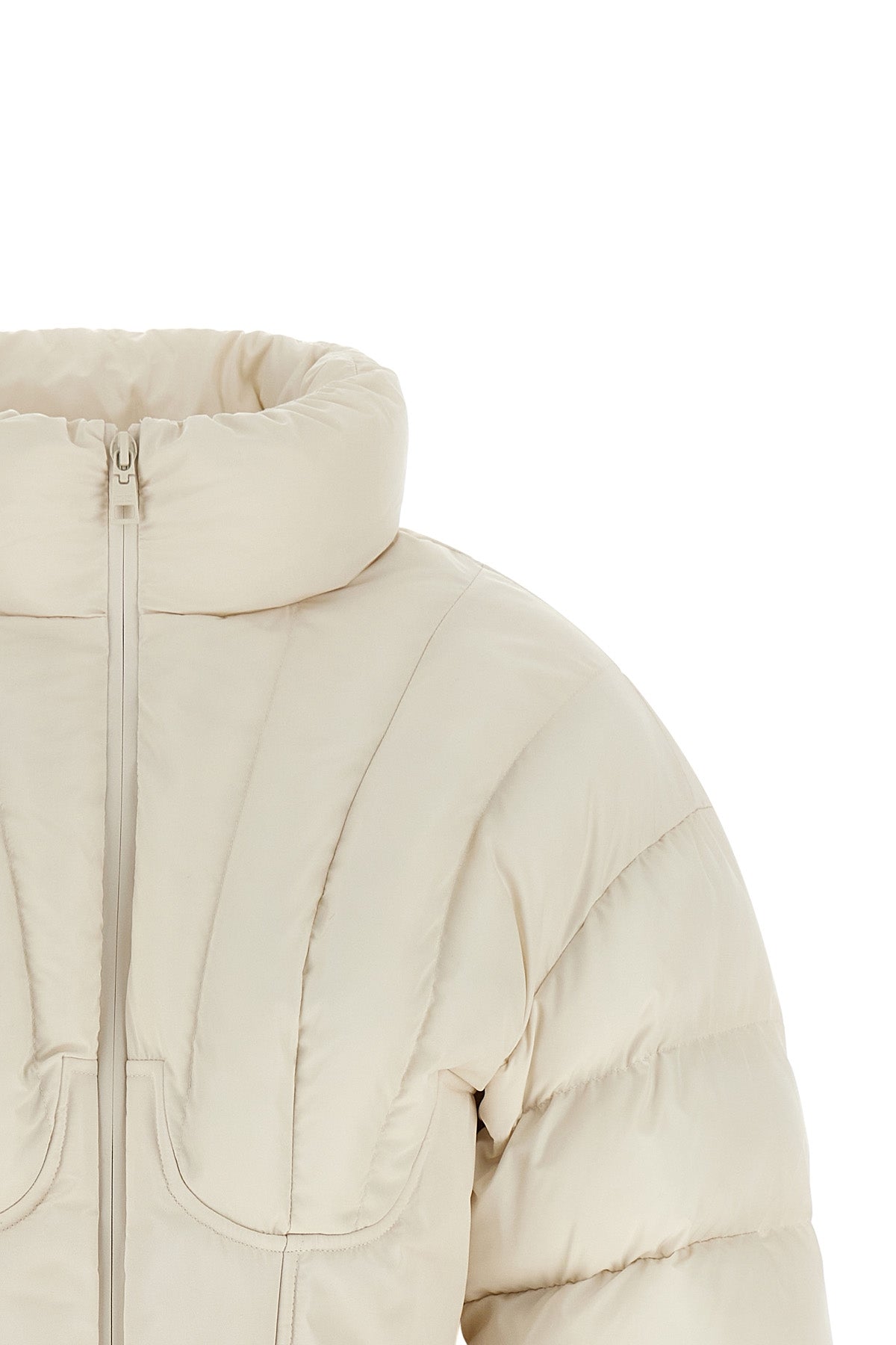 the elisabetta franchi sail fabric down jacket redefines the volumes of outerwea