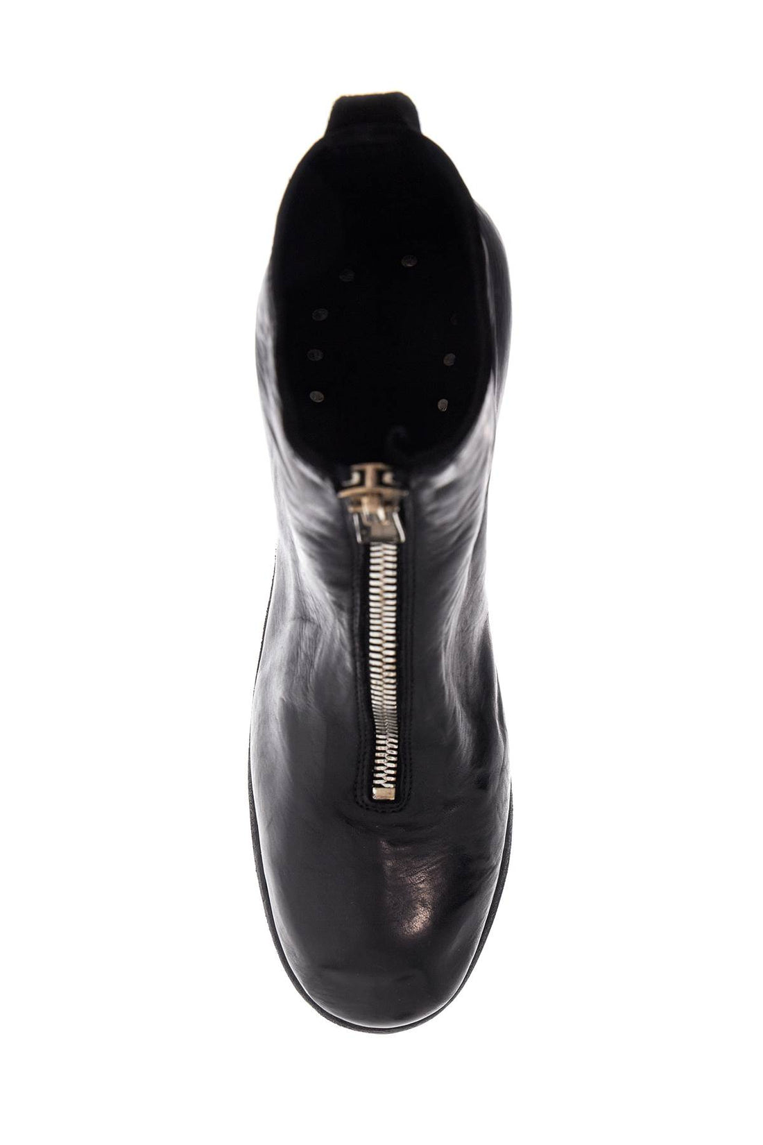 unisex leather boots in black horse and calfskin with metal zip